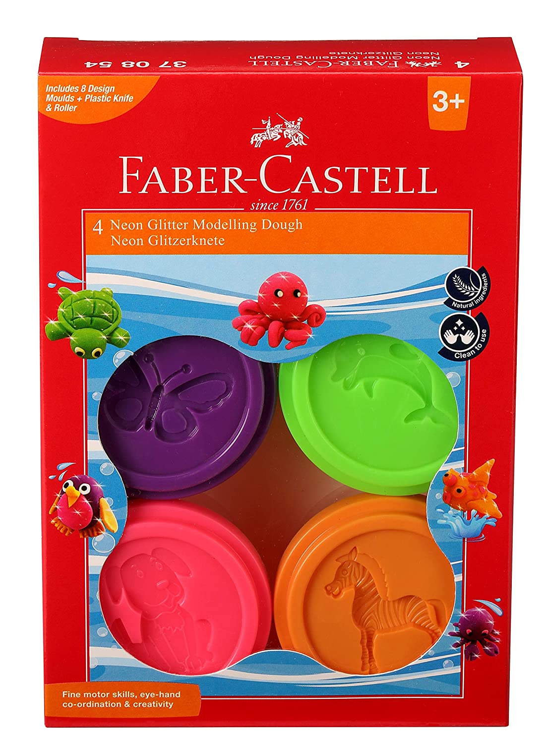 Faber Castell 4 Neon Glitter Modelling Dough