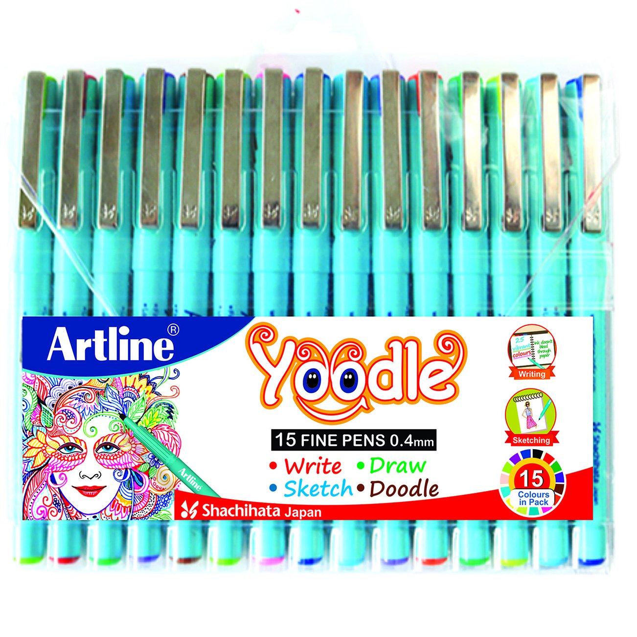 Artline Yoodle Fine Pen Assorted Colours (Combo Of 15)