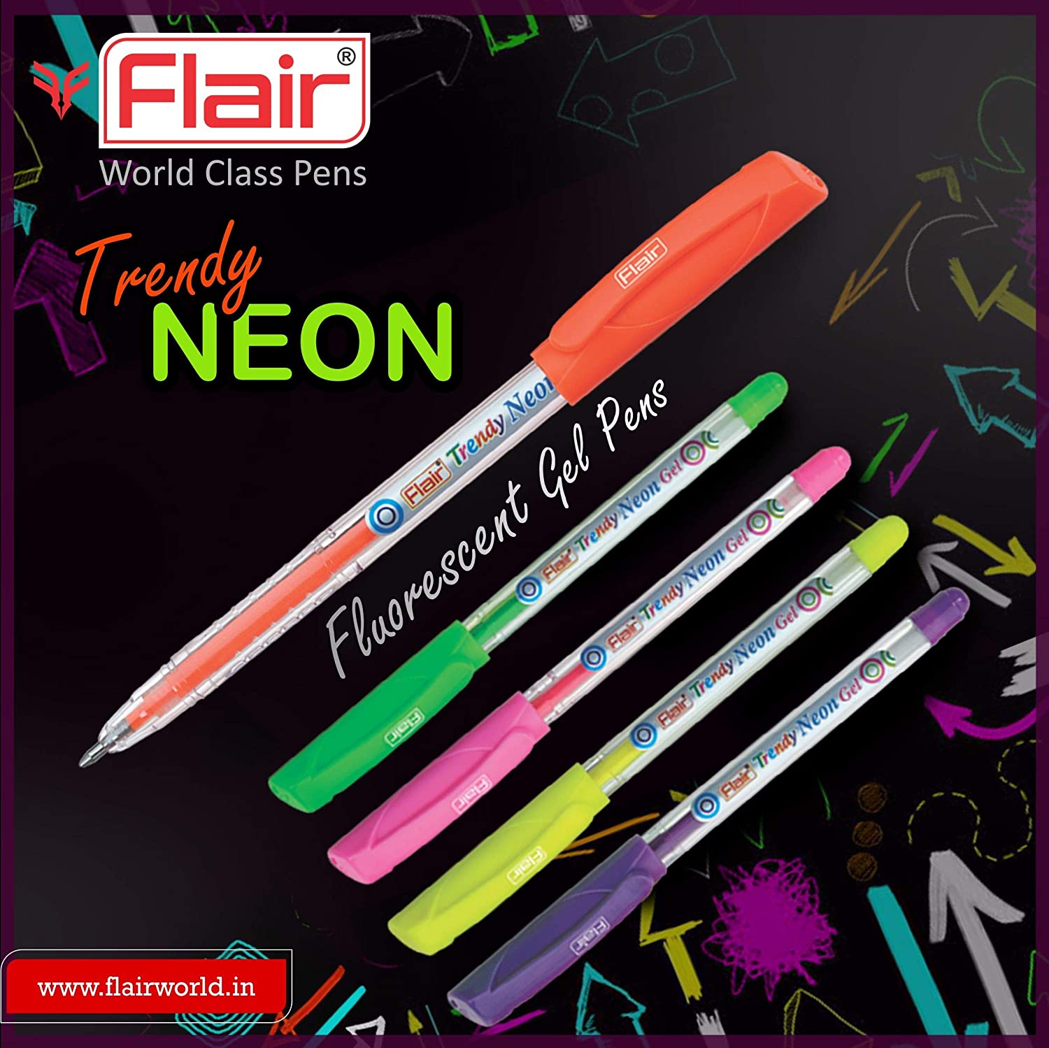 Flair Neon Gel Pens (Set of 5 pens)