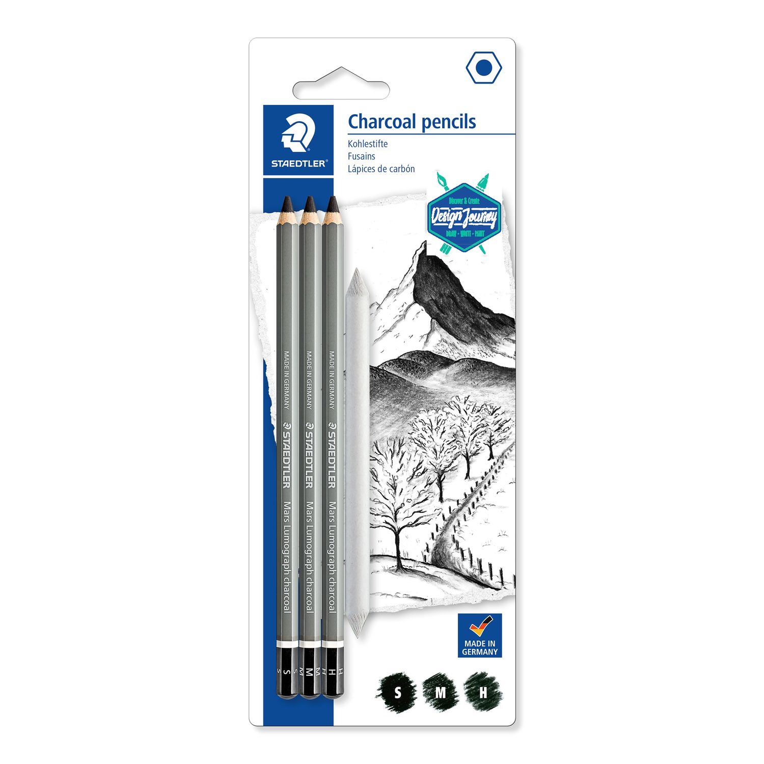 Staedter Charcoal Pencils Set of 3 + 1 Paper Stump