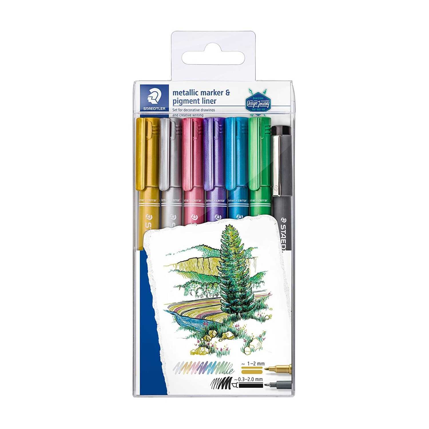 Staedtler Metallic Marker & Pigment Liner Set 6+1