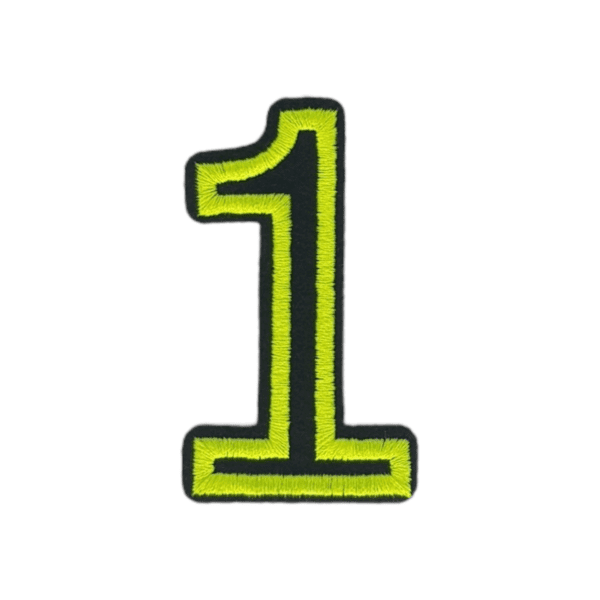 Putali '1' Alphabet Neon Green on Black Embroidery Patch D-02