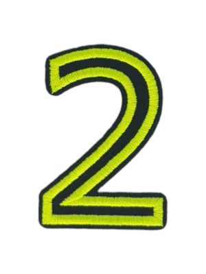 Putali '2' Alphabet Neon Green on Black Embroidery Patch D-02