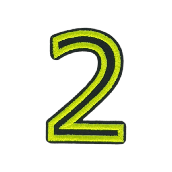 Putali '2' Alphabet Neon Green on Black Embroidery Patch D-02