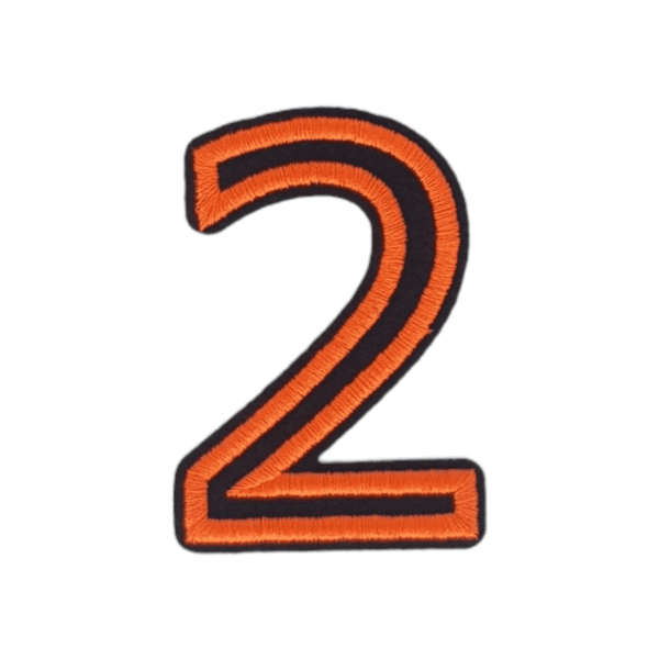 Putali '2' Alphabet Neon Orange on Black Embroidery Patch D-02