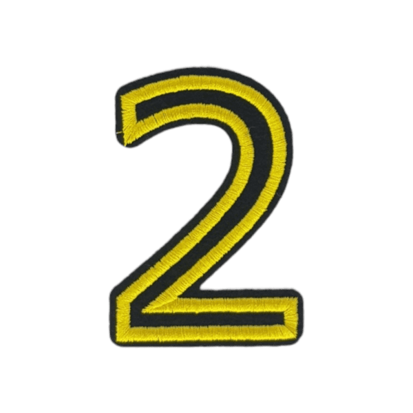 Putali '2' Alphabet Neon Yellow on Black Embroidery Patch D-02