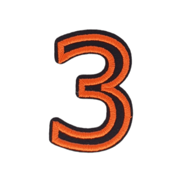 Putali '3' Alphabet Neon Orange on Black Embroidery Patch D-02