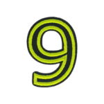 Putali '9' Alphabet Neon Green on Black Embroidery Patch D-02