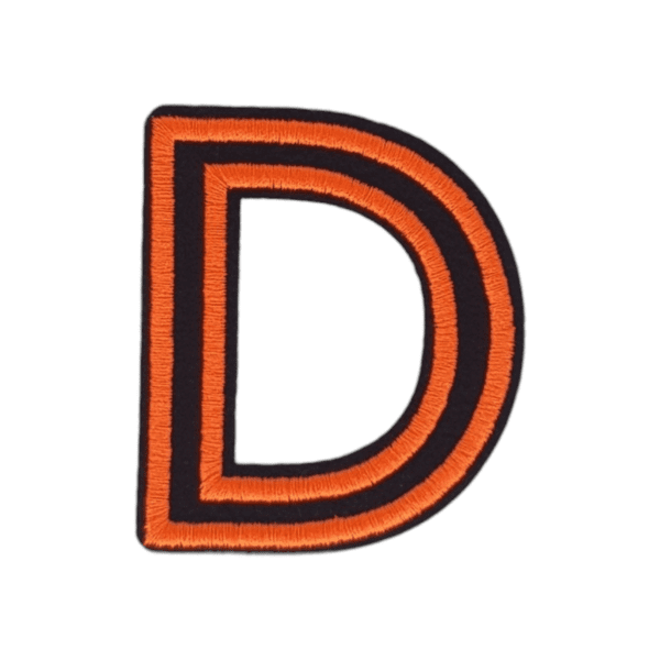 Putali 'D' Alphabet Neon Orange on Black Embroidery Patch D-02