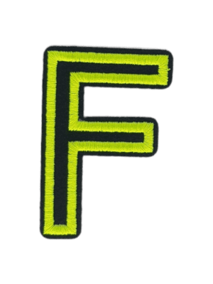 Putali 'F' Alphabet Neon Green on Black Embroidery Patch D-02