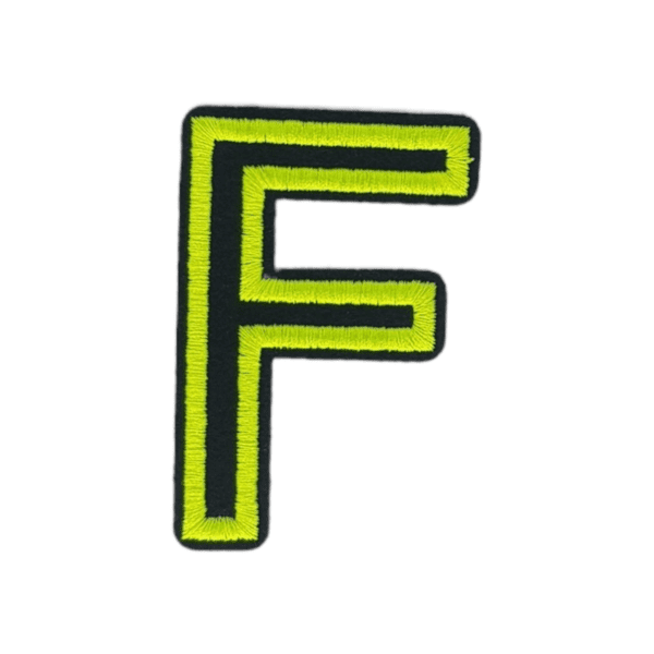 Putali 'F' Alphabet Neon Green on Black Embroidery Patch D-02