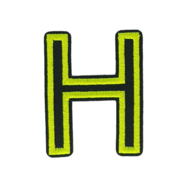 Putali 'H' Alphabet Neon Green on Black Embroidery Patch D-02