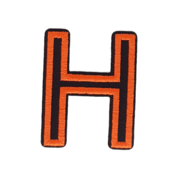 Putali 'H' Alphabet Neon Orange on Black Embroidery Patch D-02