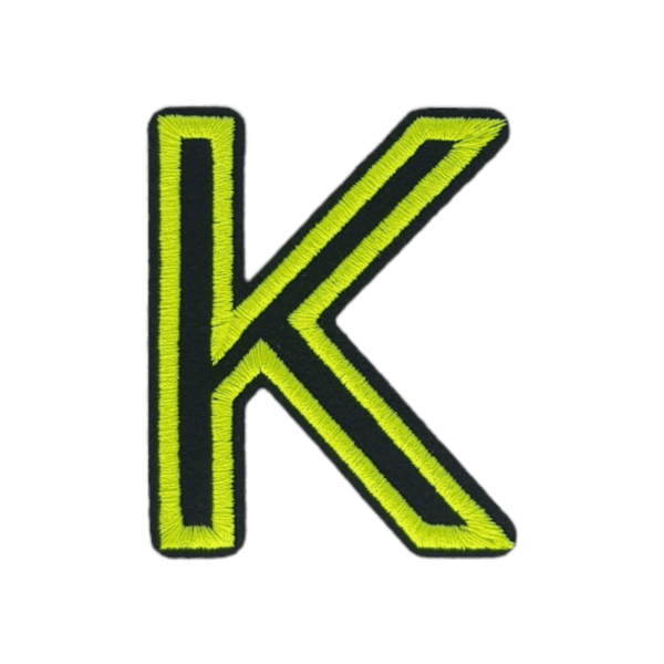 Putali 'K' Alphabet Neon Green on Black Embroidery Patch D-02