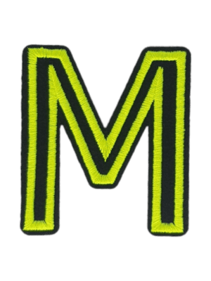 Putali 'M' Alphabet Neon Green on Black Embroidery Patch D-02