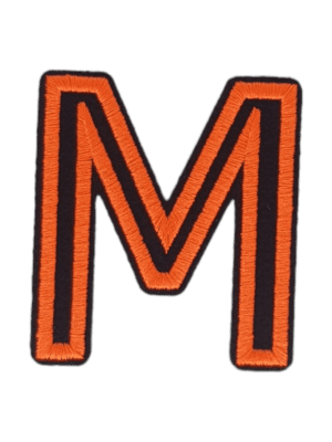 Putali 'M' Alphabet Neon Orange on Black Embroidery Patch D-02