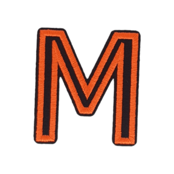 Putali 'M' Alphabet Neon Orange on Black Embroidery Patch D-02