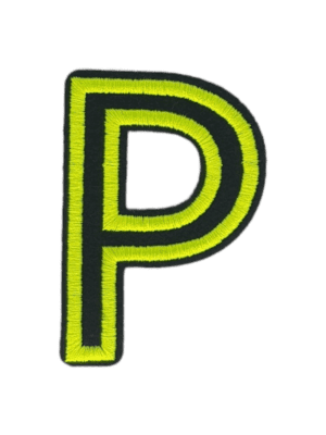 Putali 'P' Alphabet Neon Green on Black Embroidery Patch D-02