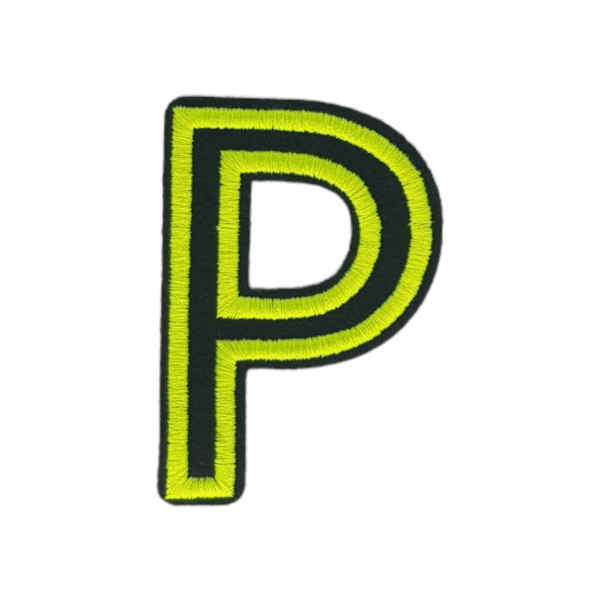 Putali 'P' Alphabet Neon Green on Black Embroidery Patch D-02