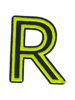 Putali 'R' Alphabet Neon Green on Black Embroidery Patch D-02