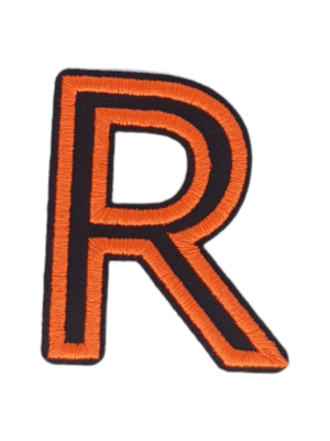 Putali 'R' Alphabet Neon Orange on Black Embroidery Patch D-02