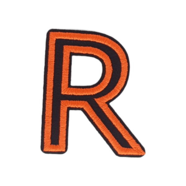 Putali 'R' Alphabet Neon Orange on Black Embroidery Patch D-02