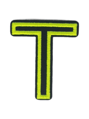 Putali 'T' Alphabet Neon Green on Black Embroidery Patch D-02