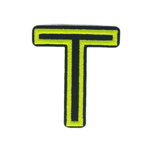 Putali 'T' Alphabet Neon Green on Black Embroidery Patch D-02