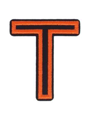 Putali 'T' Alphabet Neon Orange on Black Embroidery Patch D-02