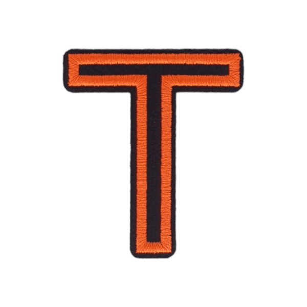 Putali 'T' Alphabet Neon Orange on Black Embroidery Patch D-02