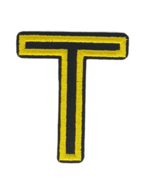 Putali 'T' Alphabet Neon Yellow on Black Embroidery Patch D-02