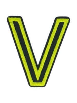 Putali 'V' Alphabet Neon Green on Black Embroidery Patch D-02