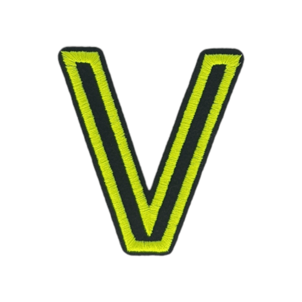 Putali 'V' Alphabet Neon Green on Black Embroidery Patch D-02