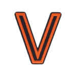 Putali 'V' Alphabet Neon Orange on Black Embroidery Patch D-02