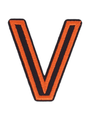 Putali 'V' Alphabet Neon Orange on Black Embroidery Patch D-02