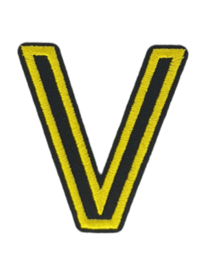 Putali 'V' Alphabet Neon Yellow on Black Embroidery Patch D-02