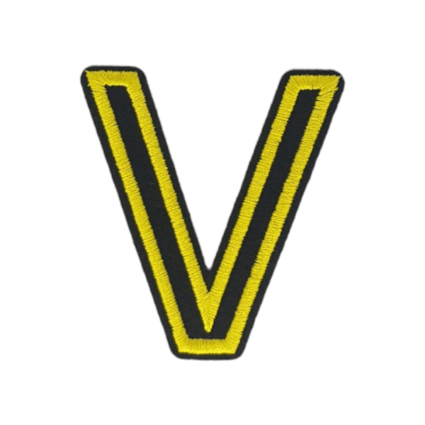 Putali 'V' Alphabet Neon Yellow on Black Embroidery Patch D-02