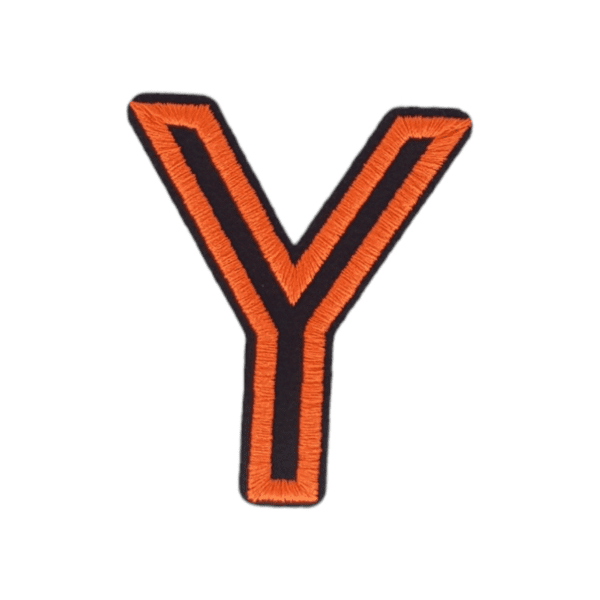 Putali 'Y' Alphabet Neon Orange on Black Embroidery Patch D-02